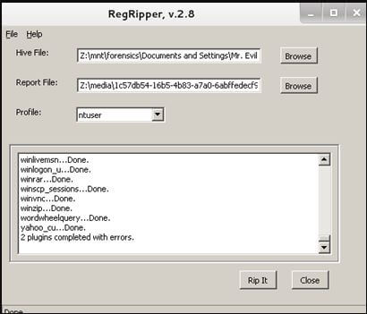 Анализ куста NTUser в программе RegRipper 2.8