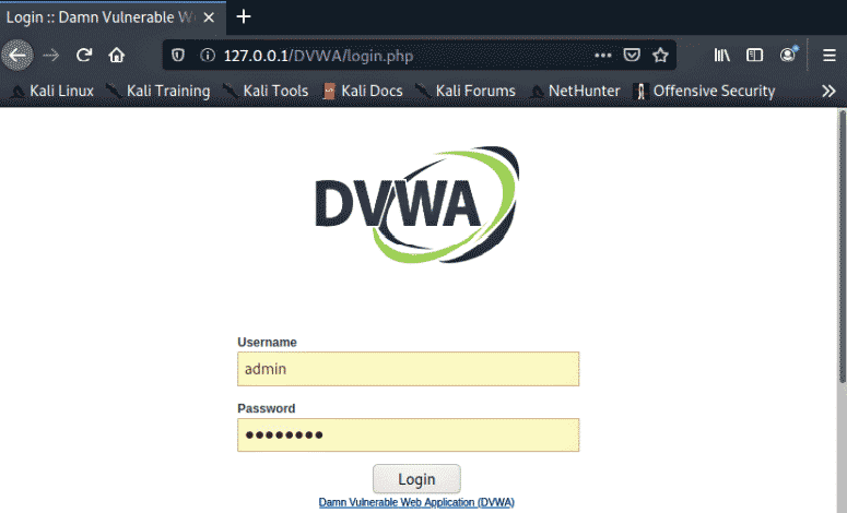 Страница авторизации DVWA
