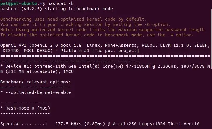 Проверка Hashcat Ubuntu