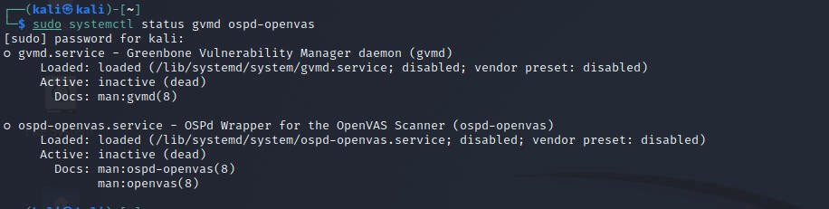 Запуск gvmd и ospd-openvas Kali Linux