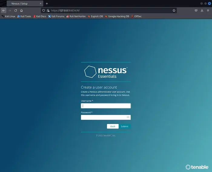 Создать учетную запись Nessus