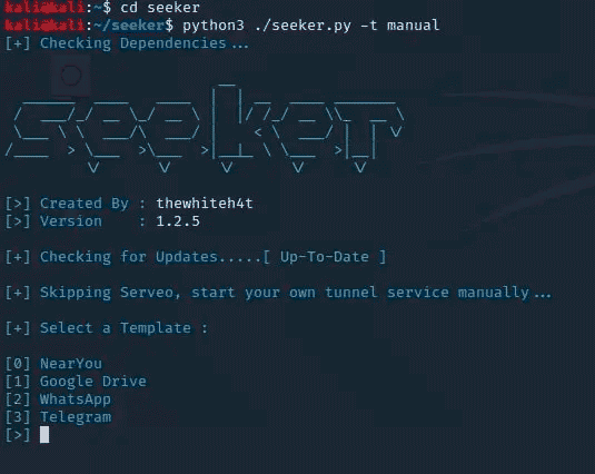 Установка Seeker в Kali Linux