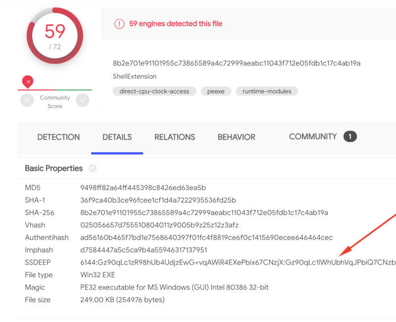 Virus Total использует SSDeep
