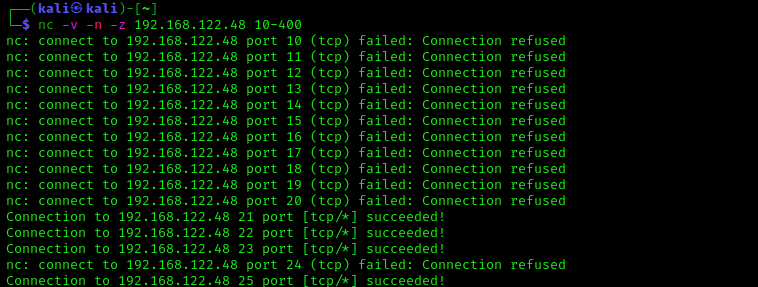 Сканирование портов TCP с помощью Netcat Kali Linux