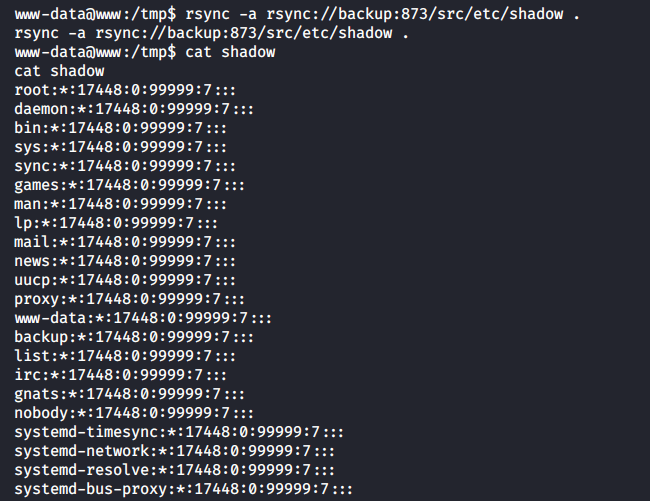 Чтение файла /etc/shadow контейнера backup